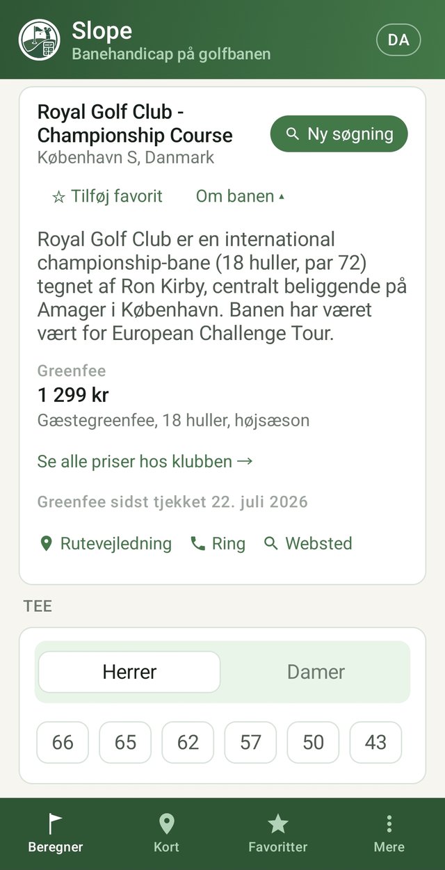 Greenfee-priser i Slope-appen