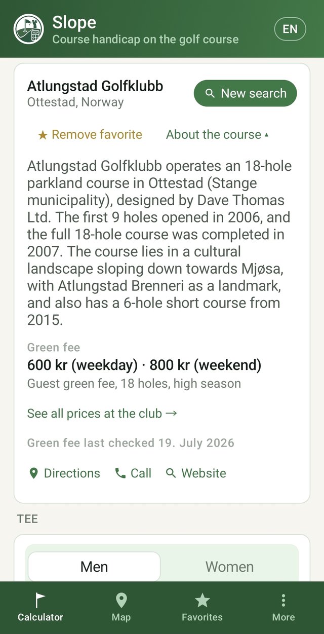 Green fees in the Slope app