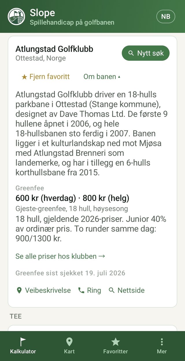 Greenfee-priser i Slope-appen