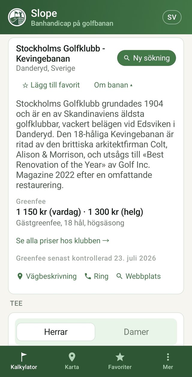 Greenfee-priser i Slope-appen