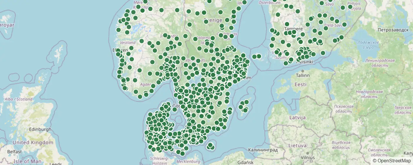 Alle Nordens golfbaner på ett kart