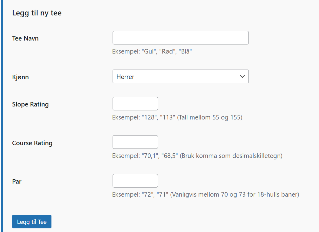 Legg til tee-steder